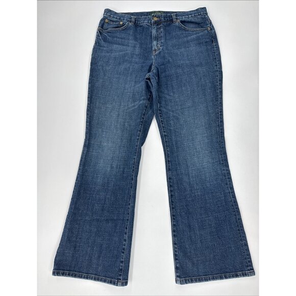 LRL Lauren Jeans Womens 14 Blue Classic Bootcut Denim Stretch Flap Pocket 35x30 - Picture 1 of 16